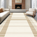 Contemporary Beige and White Area Abstract Stripe(Beige)