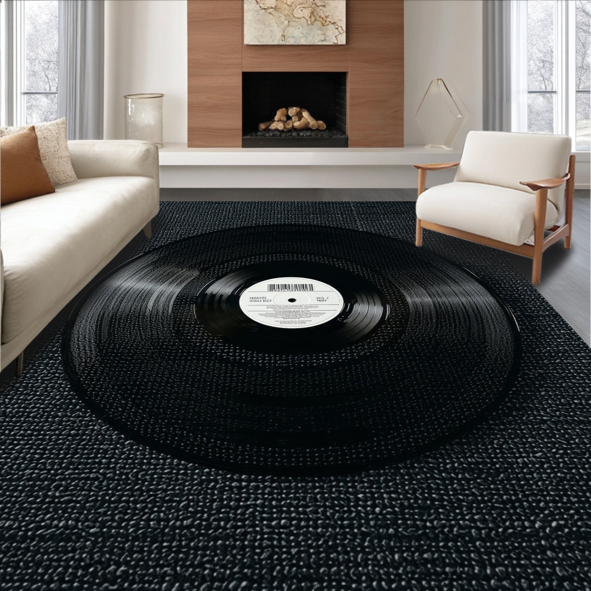 Ultra Soft Area Rug, Non Slip, Stain Resistant, Washable Area Rugs for Living Room, Bedroom, Music Lover Retro Playroom Non-Slip Carpet(Black)