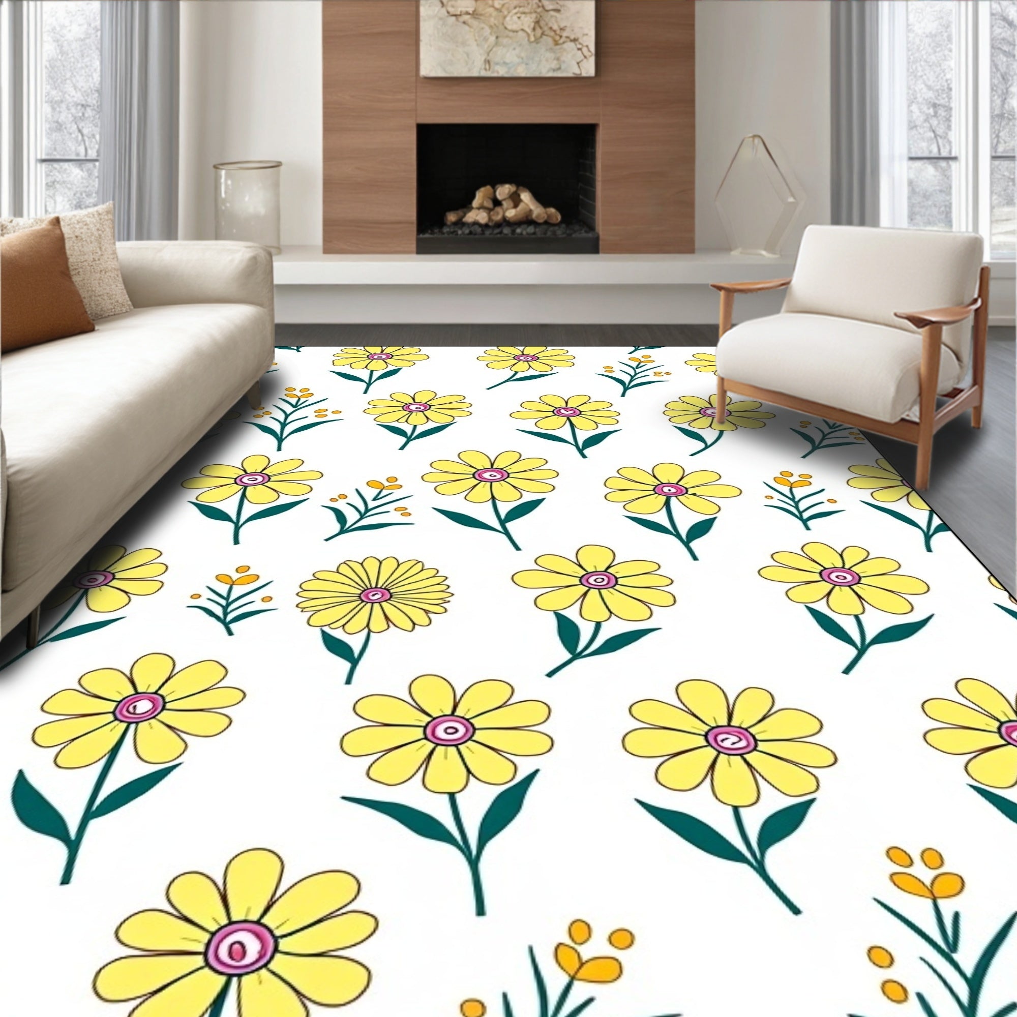 Wildflower Medallion with Petal Motifs and Vintage Scrollwork (Yellow) - ODIKA