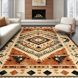 Earth Tone Southwestern Rug With Interlocking Tribal Patterns And Angular Shapes(Brown)