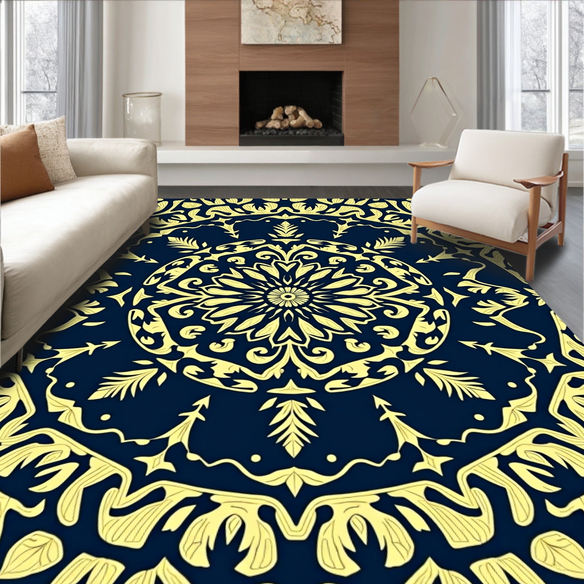 Low Pile Design Easy Clean with Anti Skid Backing (Blue) - ODIKA