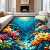 Illusion Ocean Area Rug Vibrant Coral Reef Carpet(Blue)