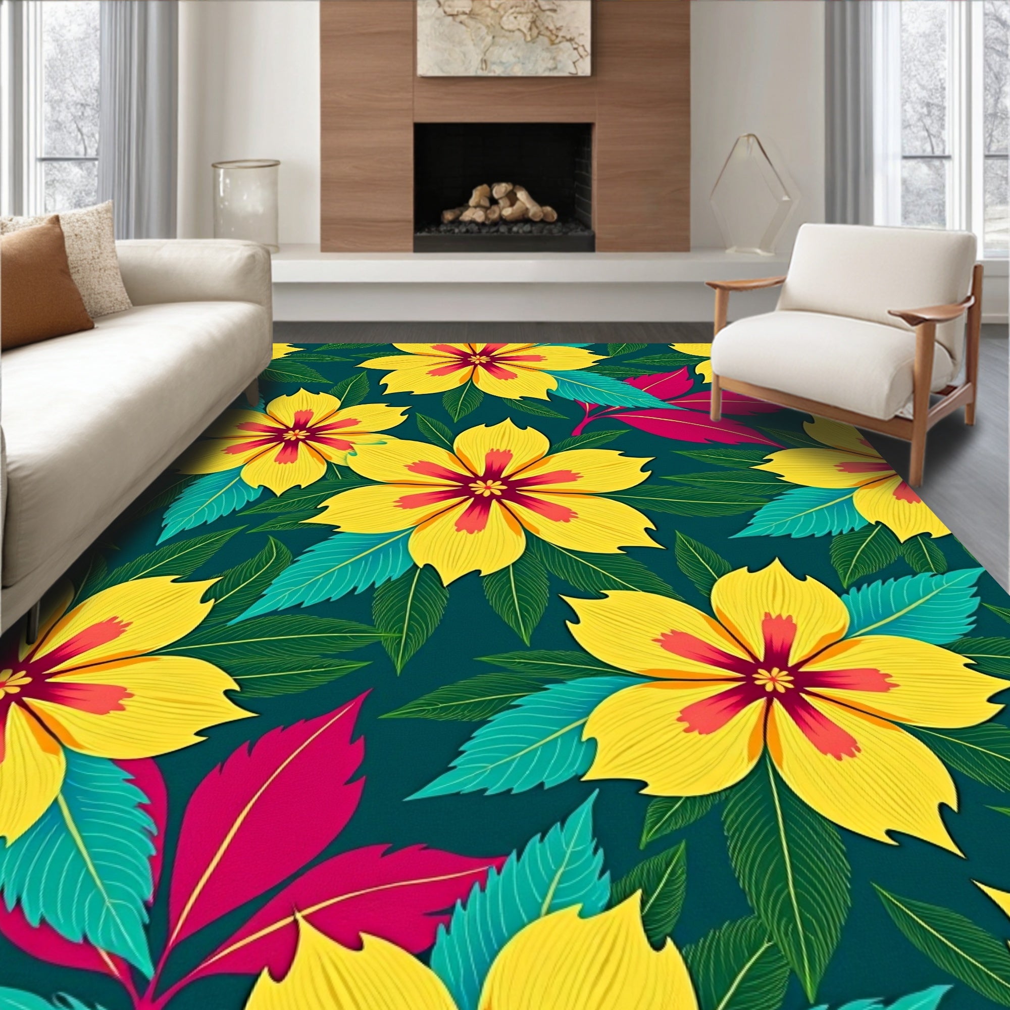 Garden with Artistic Hibiscus and Philodendron Design (Yellow) - ODIKA