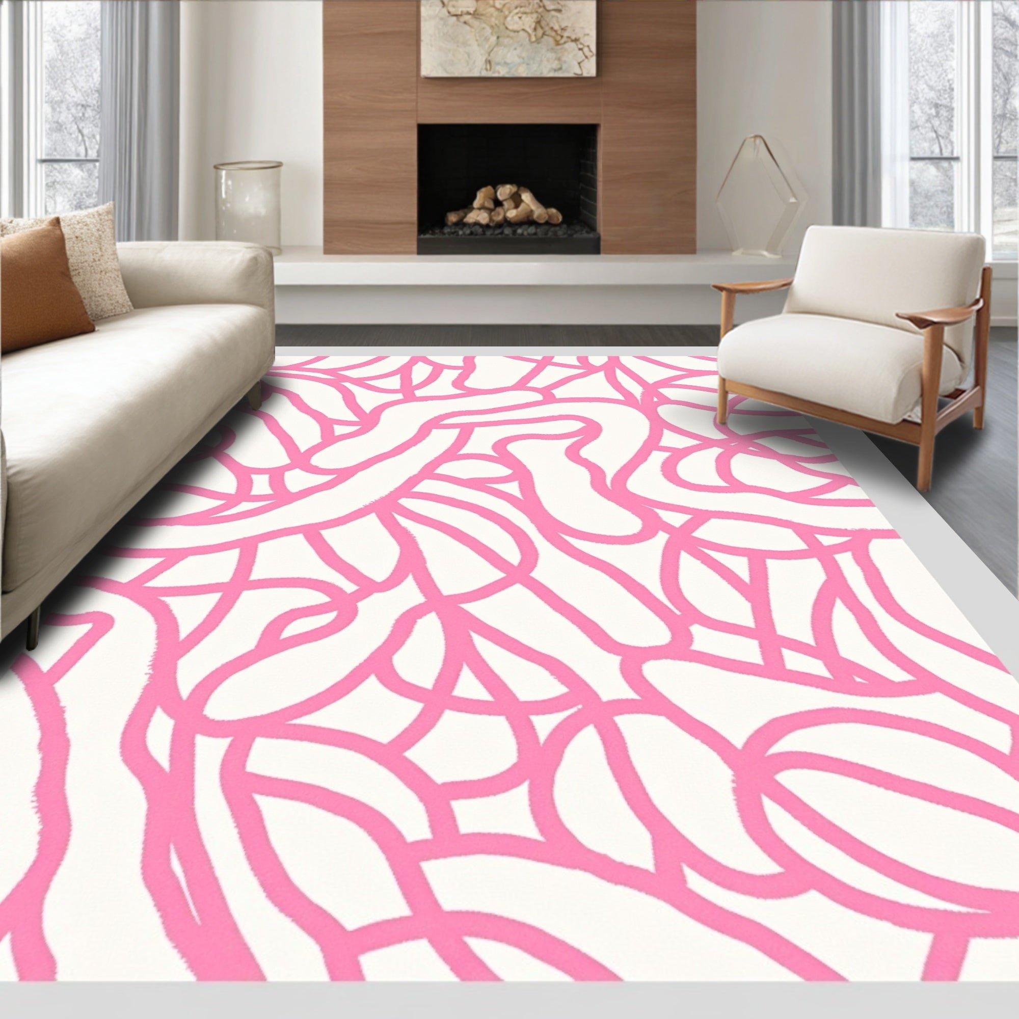 Abstract Animal Inspired Swirl with Whispered Brushstroke Forms (Pink) - ODIKA