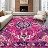 Ultra Soft Area Rug, Non Slip, Stain Resistant, Washable Area Rugs for Living Room, Bedroom, Whimsical Boho Medallion Retreat(Pink)