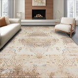 Distressed Vintage Area – Elegant Beige Brown Floor(Beige)