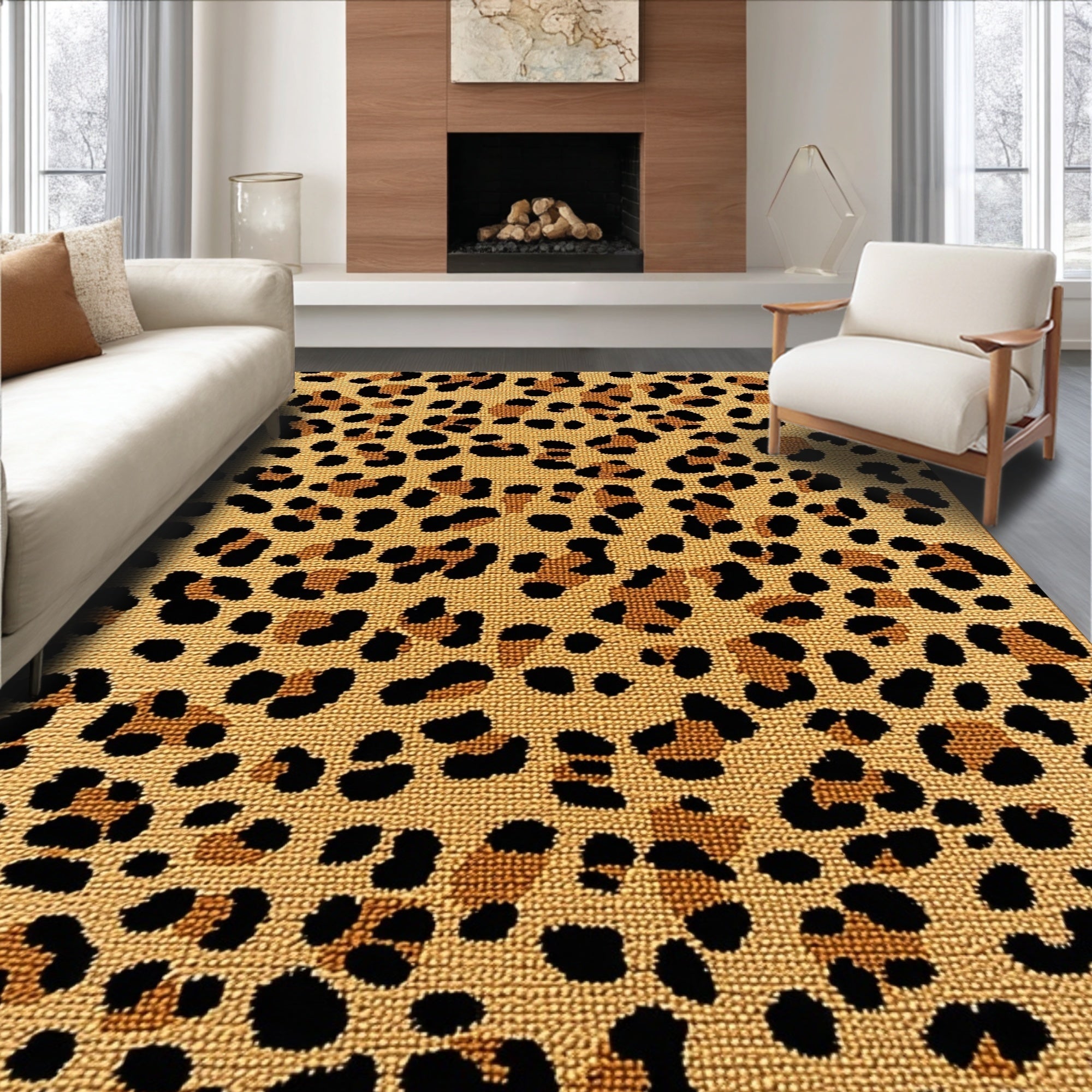 Ultra Soft Area Rug, Non Slip, Stain Resistant, Washable Area Rugs for Living Room, Bedroom, Low Pile Washable Playroom Animal Print Carpet(Beige)