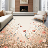 Artisan Meadow Area with Whimsical Flower Sprigs and Curved Lines(Beige)
