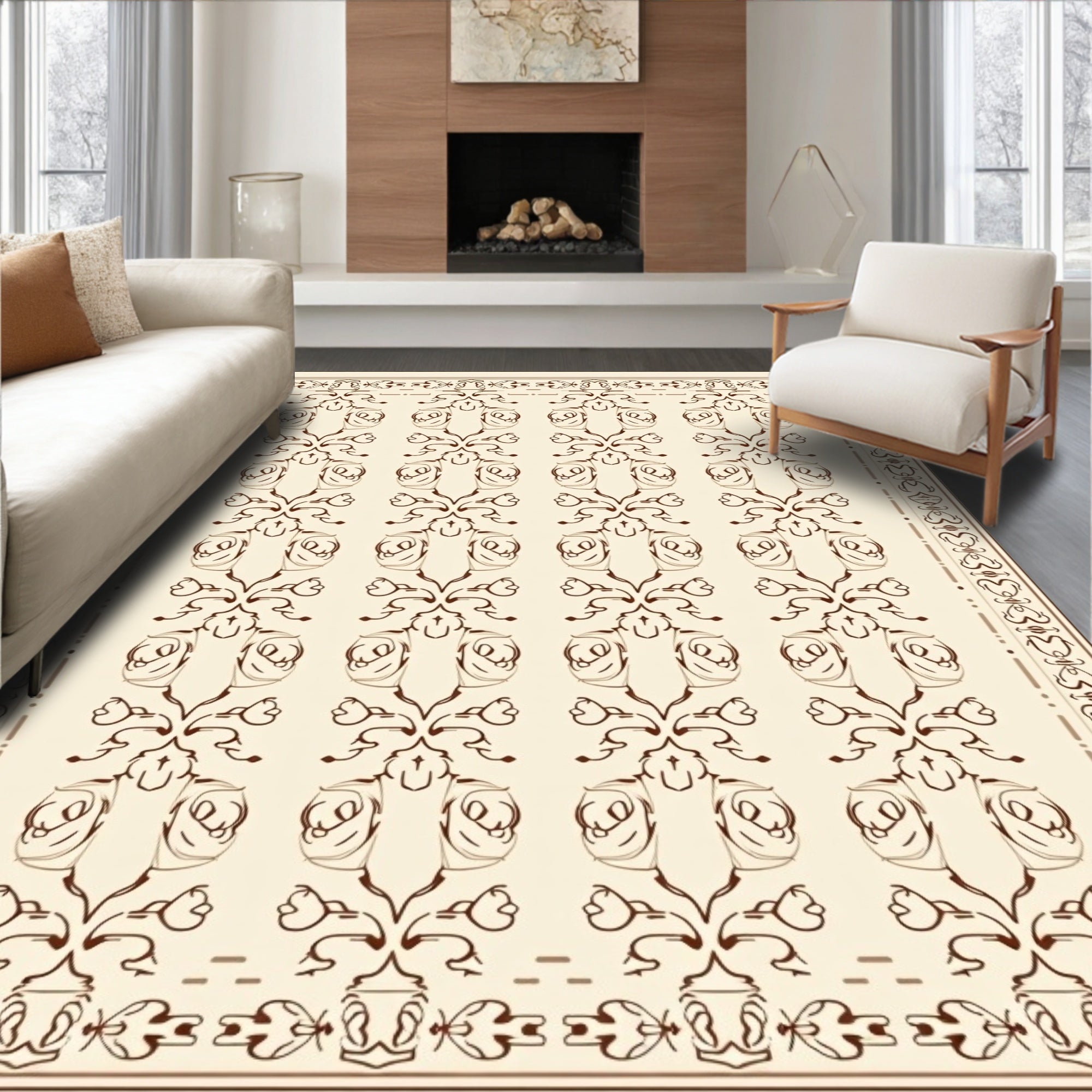 Elegant Interlocking Network with Delicate Scrollwork and Flair (Beige) - ODIKA