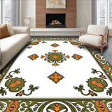 Vintage Inspired Medallion Motif With Burnt Orange And Olive Flourishes(Green)