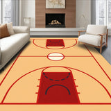 Basketball Court Wood Floor Maroon Key Red Lines Cream Circle(Beige)