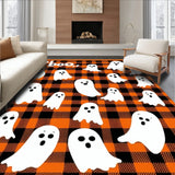 Ghostly Greetings Spooky Welcome Mat & Plaid Layered Entry Decor(Orange)