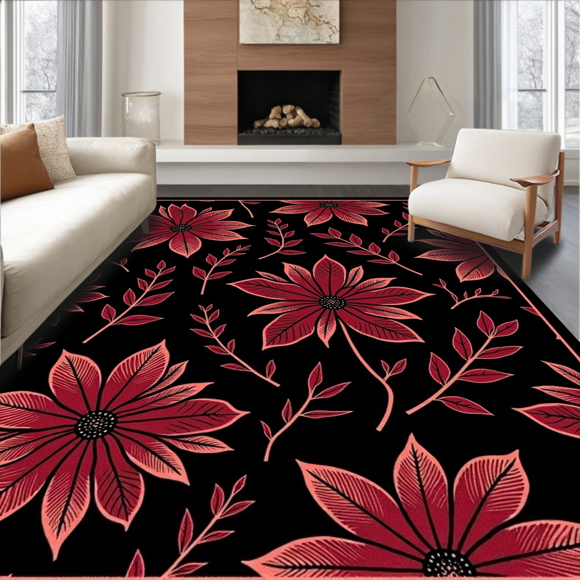 Traditional Botanical Print Featuring Stylized Bloom Clusters (Black) - ODIKA