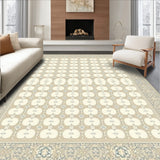 Elegant Oval Area with Vintage Beige Ivory Trellis Motif(Beige)