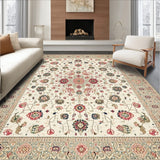 Non Slip with Beige Floral Medallion and Boho Highlights(Ivory)