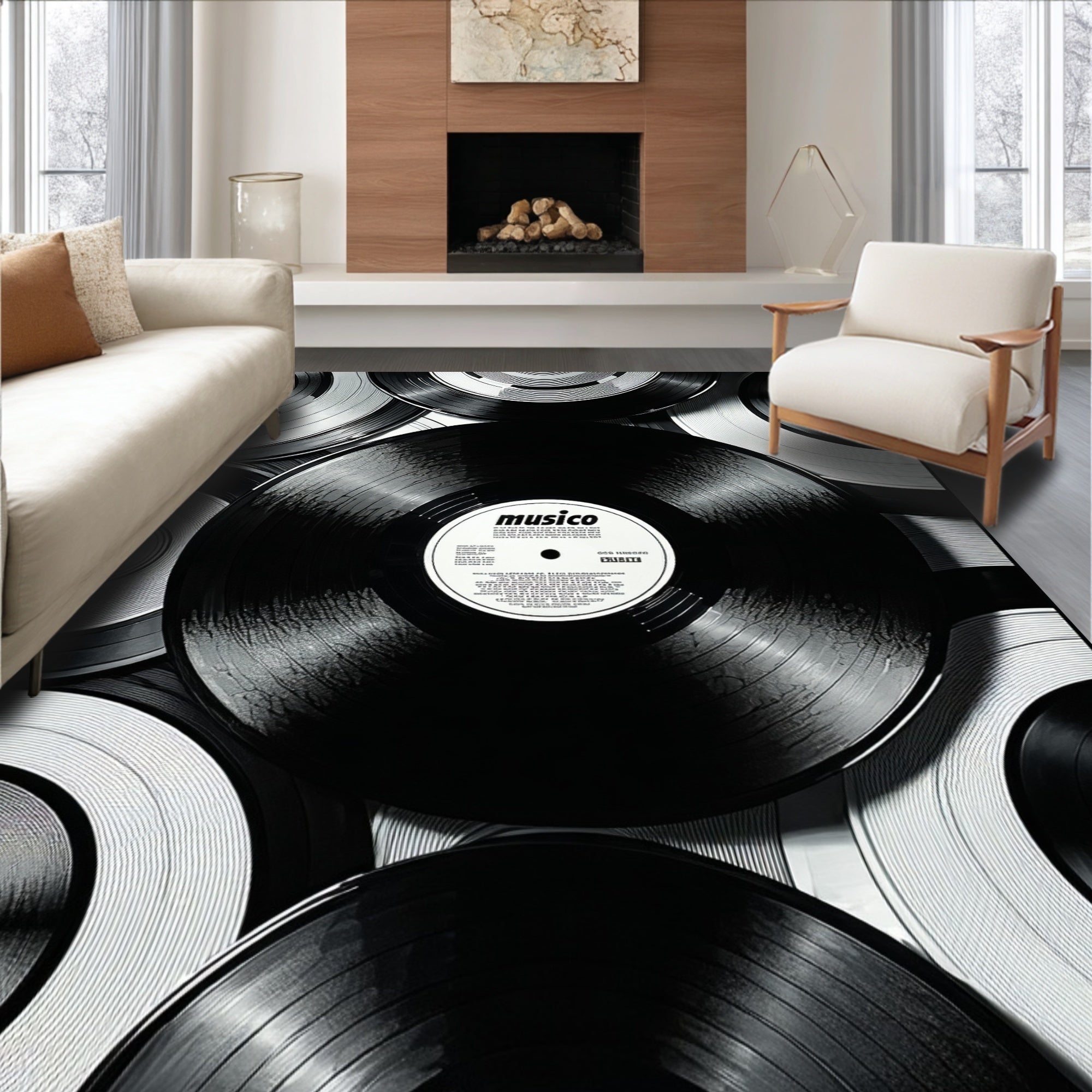Ultra Soft Area Rug, Non Slip, Stain Resistant, Washable Area Rugs for Living Room, Bedroom, Cool Pop Art Music Decor Study Mat(Black)