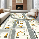 Machine with Cream Gray Road Map and Construction Vehicle Art(Beige)