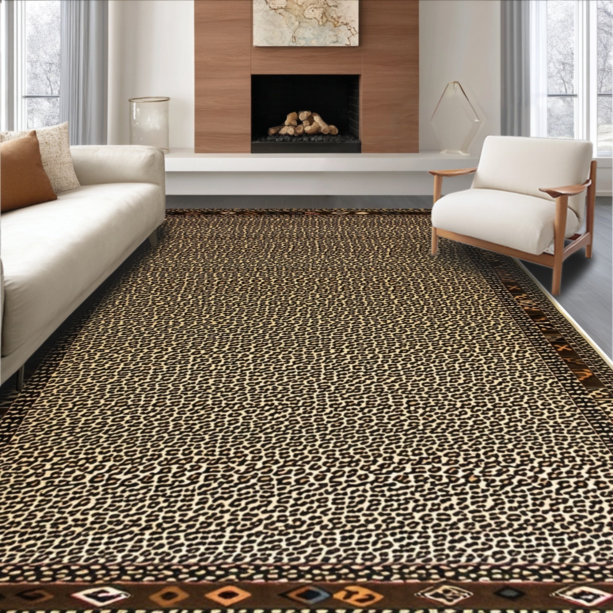 Ultra Soft Area Rug, Non Slip, Stain Resistant, Washable Area Rugs for Living Room, Bedroom, Western Leopard Print Non-Slip Bedroom Rug(Brown)