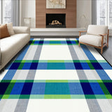 Asymmetric Blue Green and Beige Plaid Featuring Bold Linear(Blue)