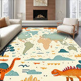 Beige with Cartoon Dinosaurs and Vintage Style World Map(Beige)