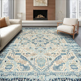 Large Neutral Farmhouse Boho Non Slip Indoor Floor Beige Blue(Beige)