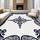 Timeless Bordered Damask Floral Scroll Symmetrical Artistic (Black)