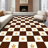 Harvest Gingham Doormat with Autumn Maple Leaf Motifs(Brown)