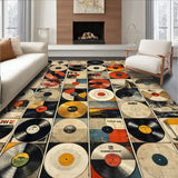 Modern Music Decor Area Rug Featuring Retro Album Covers(Black)