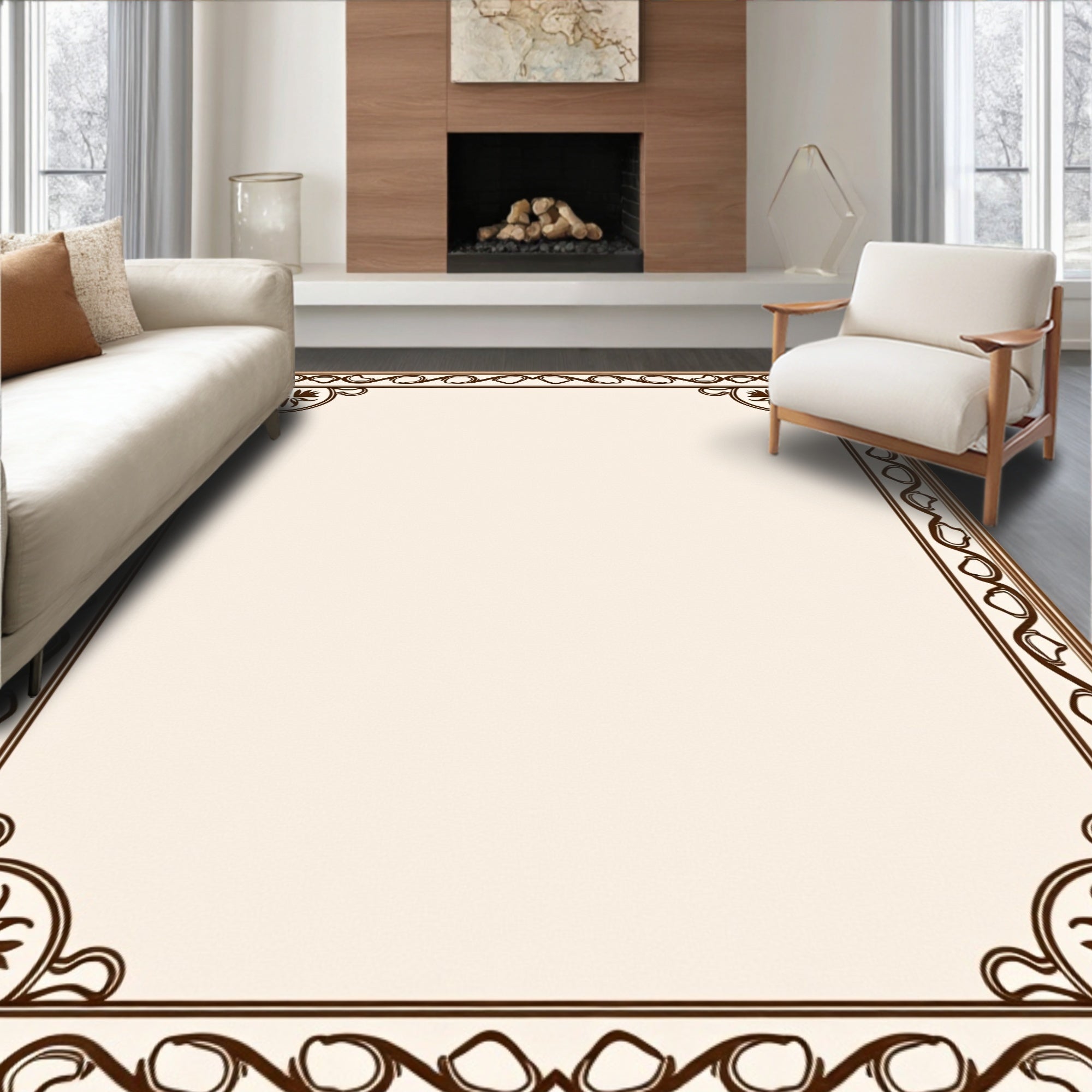 Quatrefoil Trellis with Ornamental Flourish Corners (Beige) - ODIKA