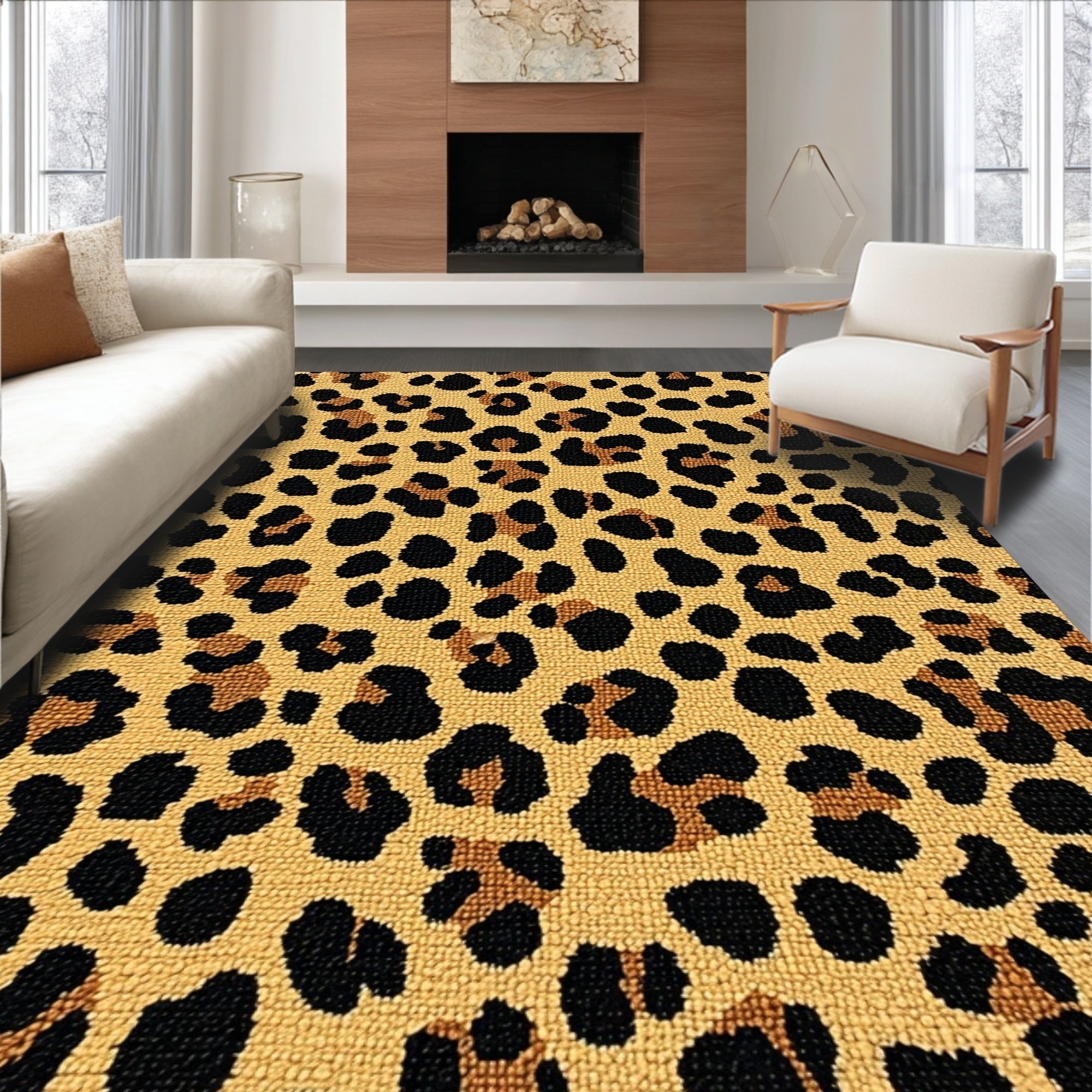 Ultra Soft Area Rug, Non Slip, Stain Resistant, Washable Area Rugs for Living Room, Bedroom, Stylish Cheetah Area Rug for Dining Space(Beige)