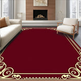 Retro Plush Floor Covering With Elegant Scroll Borders(Burgundy)