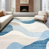 Coastal Serenity Abstract Area Wavy Light Blue and Beige Design(Beige)