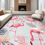Grey and Pink Tropical Flamingo Area Rug Easy to Clean(Gray)