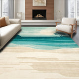 Teal Beige Ocean Scenery Tree Beach Area Floor Mat Cover(Blue)