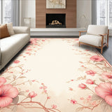 Elegant Floral Beige Area With Vintage Pink Botanical Motifs(Beige)