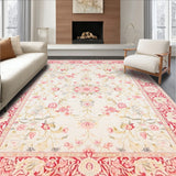 Chic Washable Area Rug Featuring Delicate Flower Design(Beige)