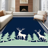 Nordic Caribou Doormat with Evergreen Tree Border(Blue)