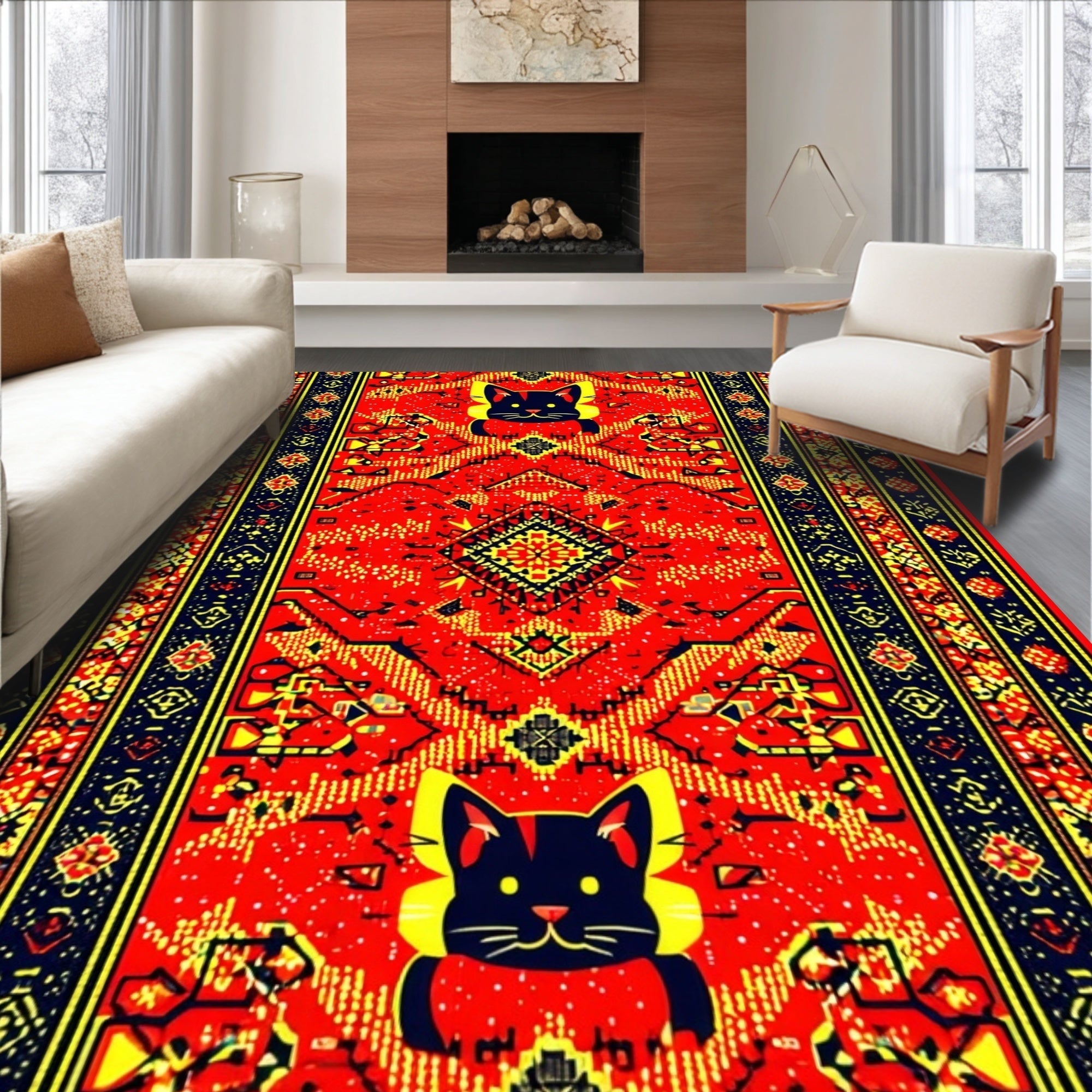 Ultra Soft Area Rug, Non Slip, Stain Resistant, Washable Area Rugs for Living Room, Bedroom, Whimsical Cowboy Cat Bath Mat Vibrant Plush Bathroom Rug(Red)