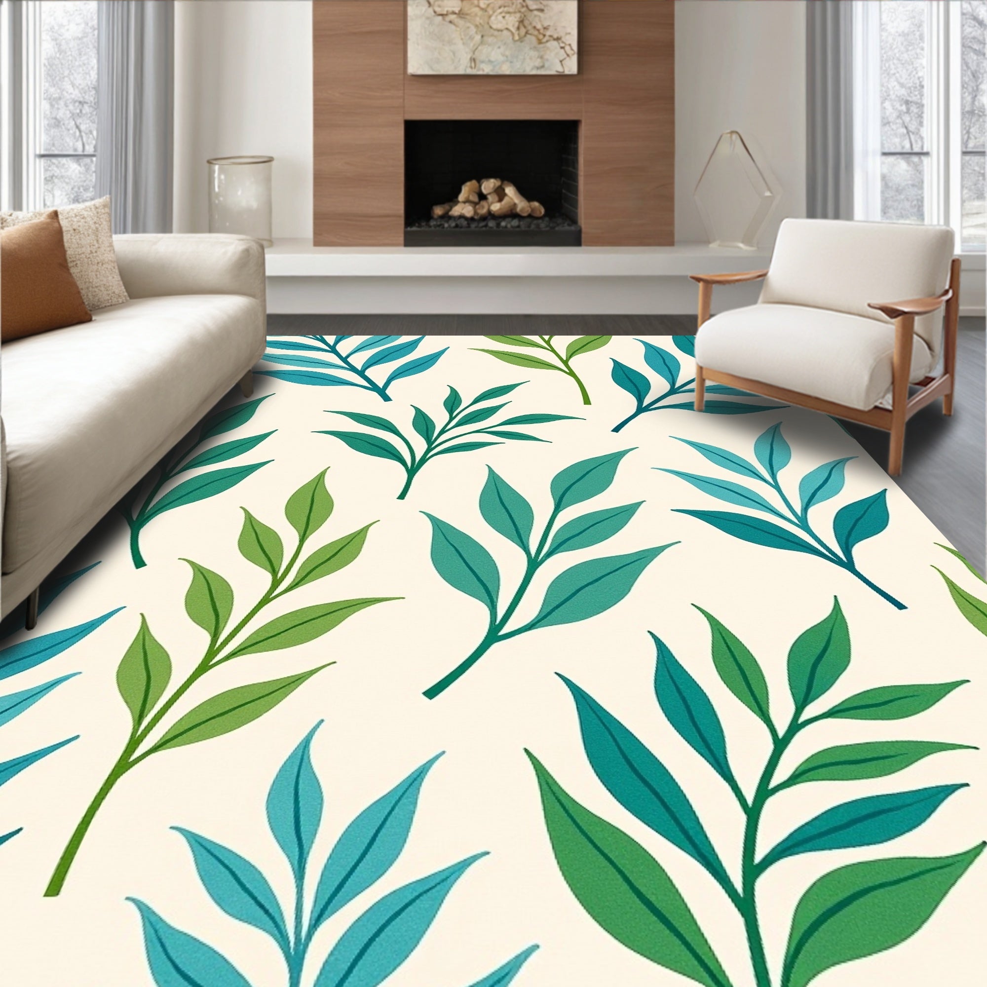 Abstract Watercolor Botanical with Fern Leaf (Blue) - ODIKA