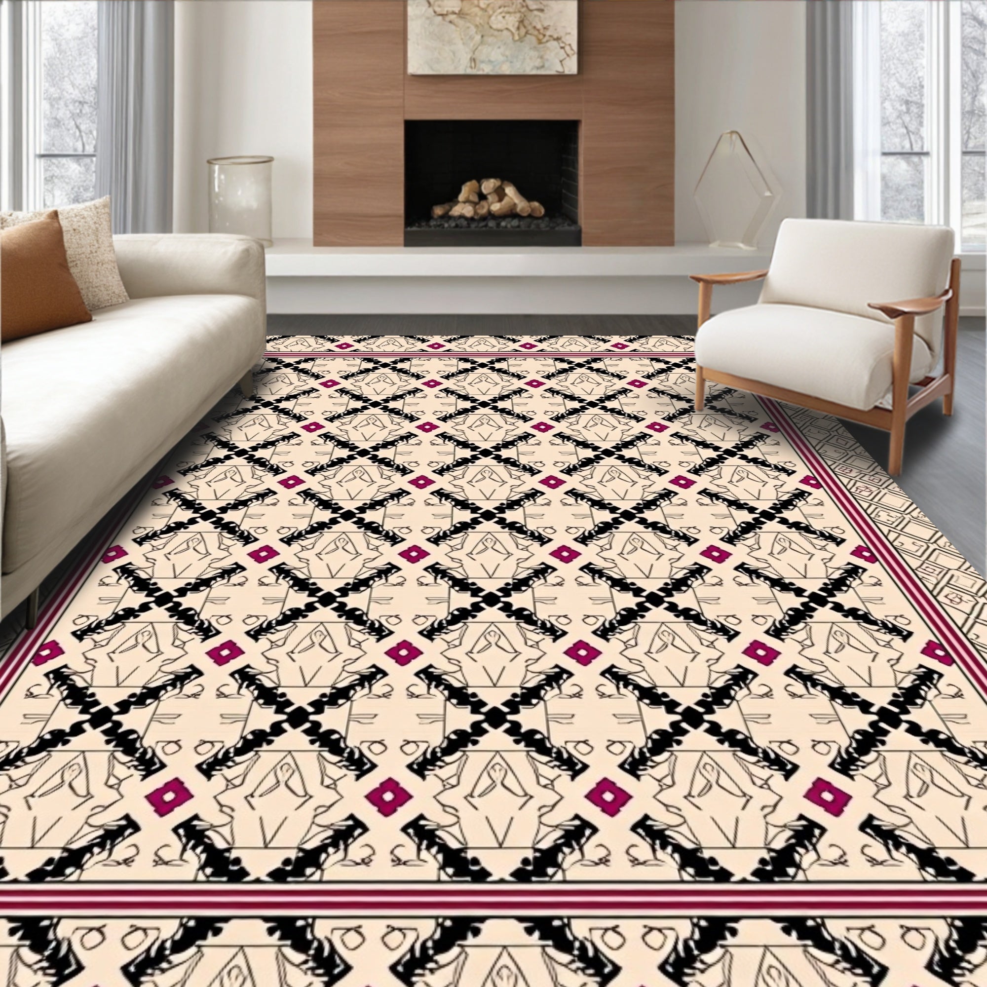 Lattice Network with Crosshatch Accent (Beige) - ODIKA