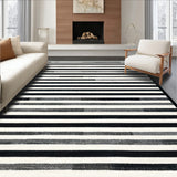 Contemporary Black and White Linear Stripes with Bold Contrast Design(Beige)