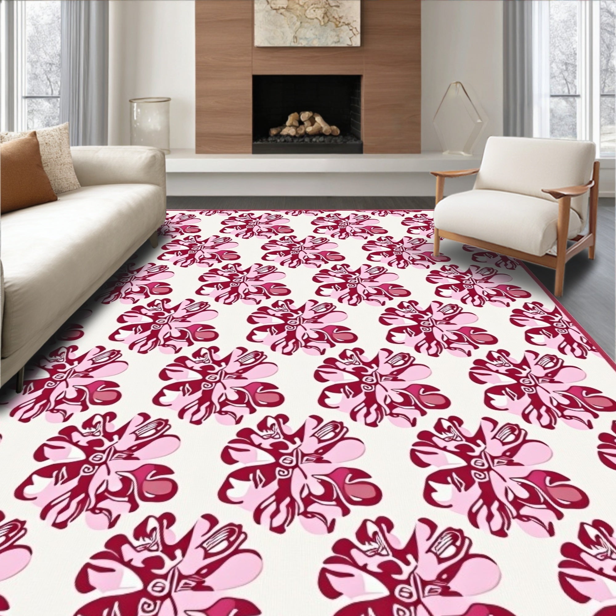 Vintage Botanical Mosaic Featuring Interlocking Petal Motifs (Pink) - ODIKA
