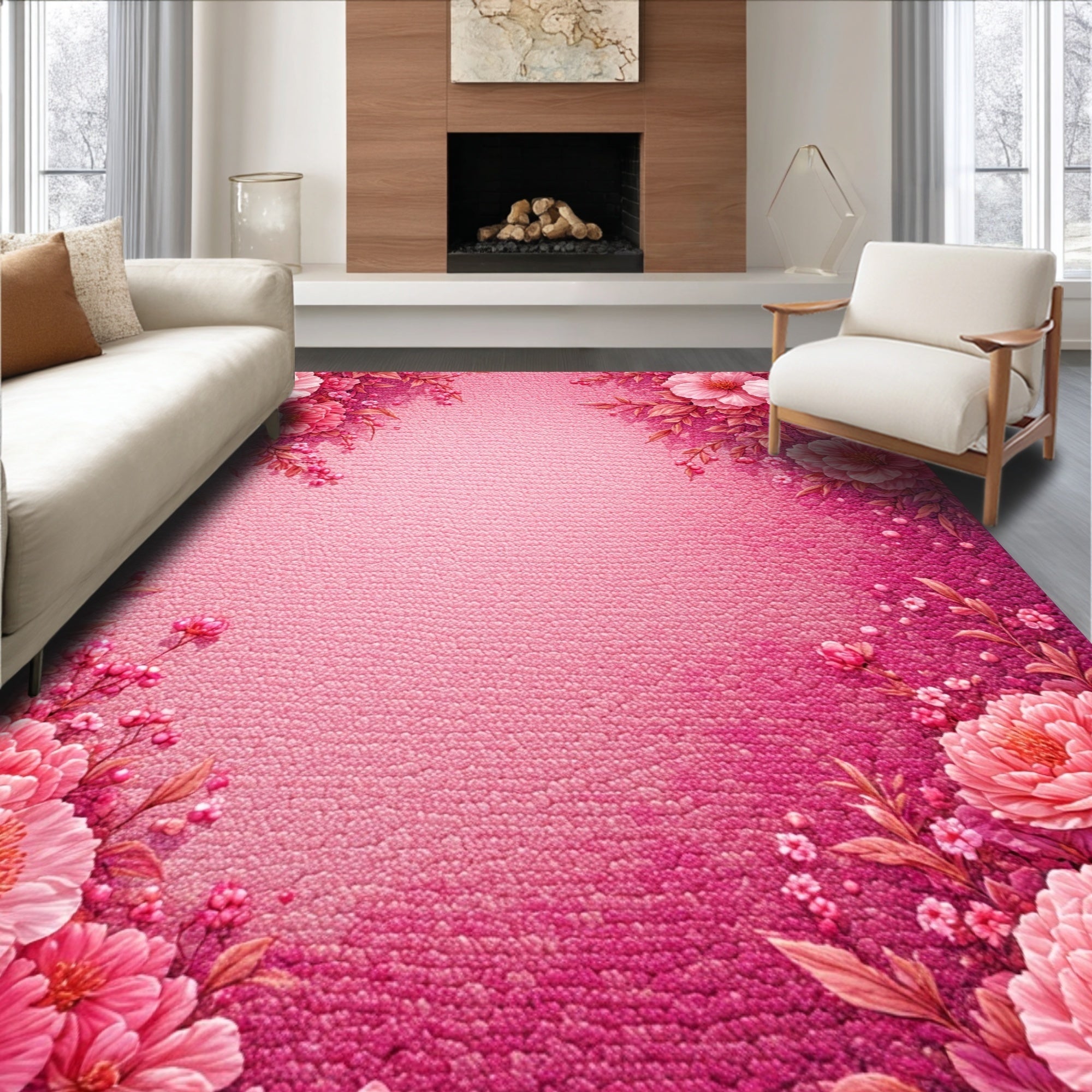 Ultra Soft Area Rug, Non Slip, Stain Resistant, Washable Area Rugs for Living Room, Bedroom, Pastel Floral Living Room Absorbent Area Rug(Pink)
