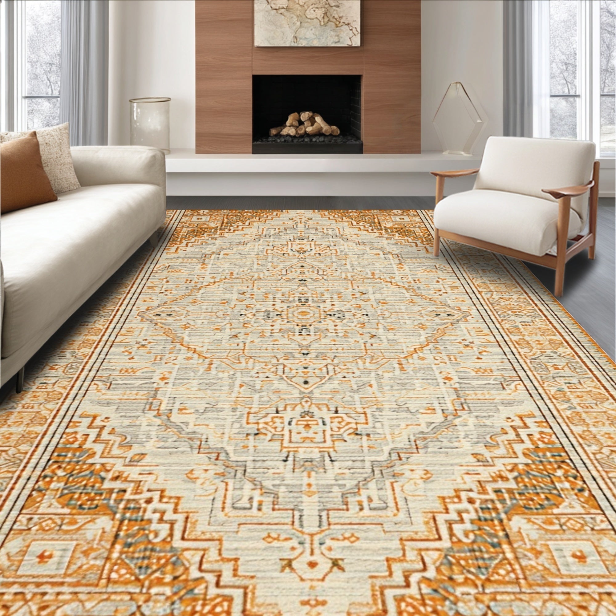 Ultra Soft Area Rug, Non Slip, Stain Resistant, Washable Area Rugs for Living Room, Bedroom, Contemporary Sand Minimalist Home Office Wool Rug(Beige)