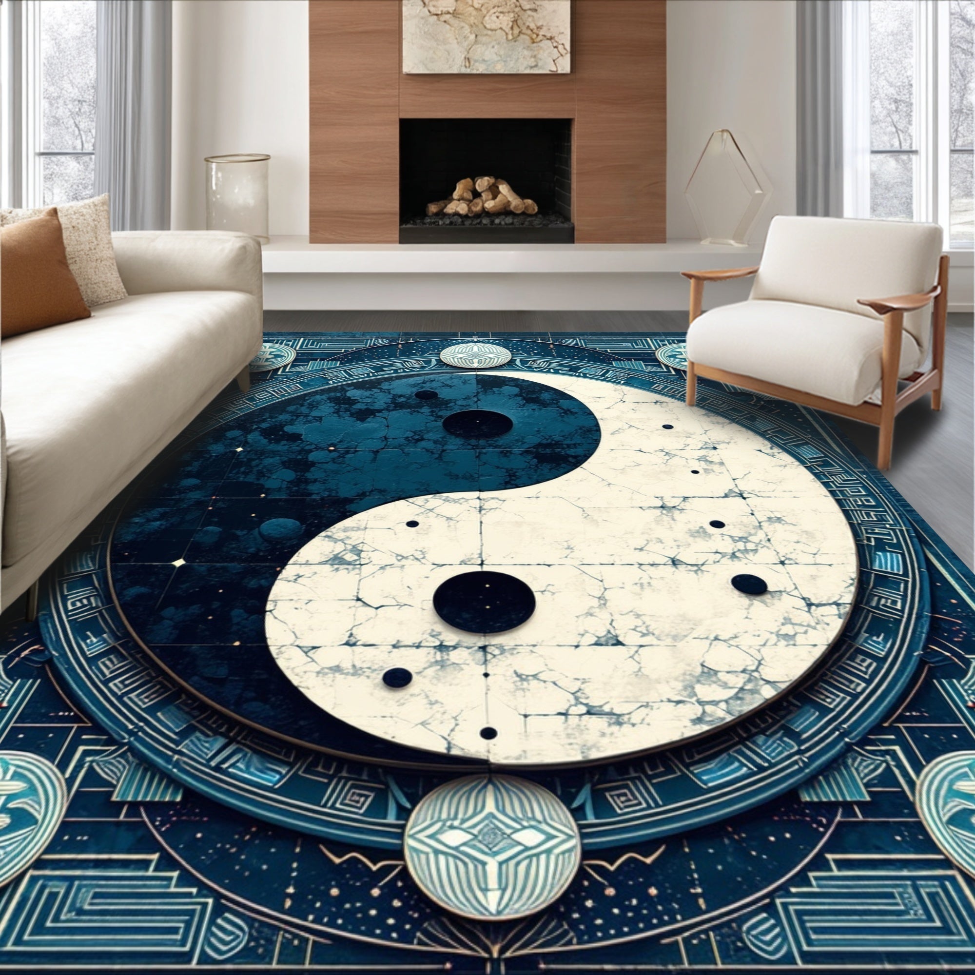 Ultra Soft Area Rug, Non Slip, Stain Resistant, Washable Area Rugs for Living Room, Bedroom, Trigram Design Bedroom Soft Plush Area Mat(Black)