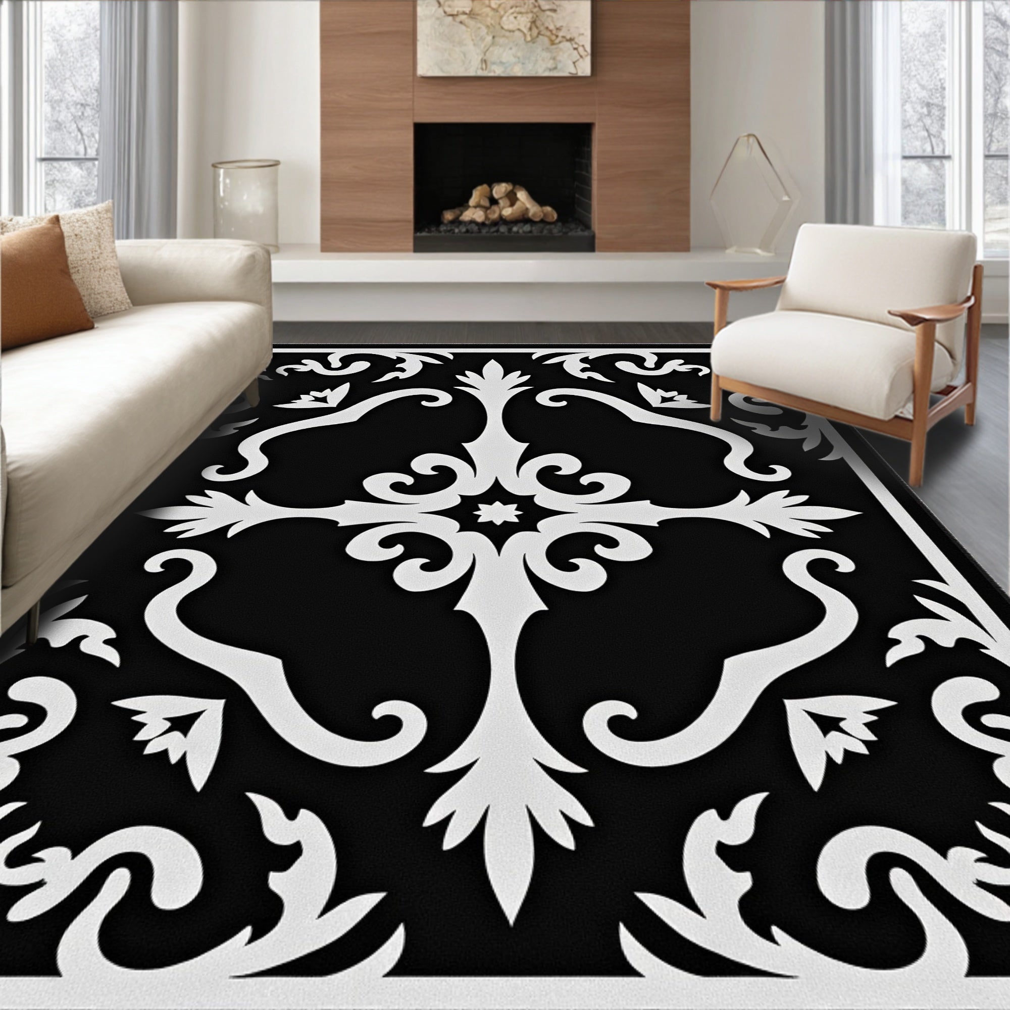 Abstract Damask Transitional Heirloom Sophisticated Contemporary (Black) - ODIKA