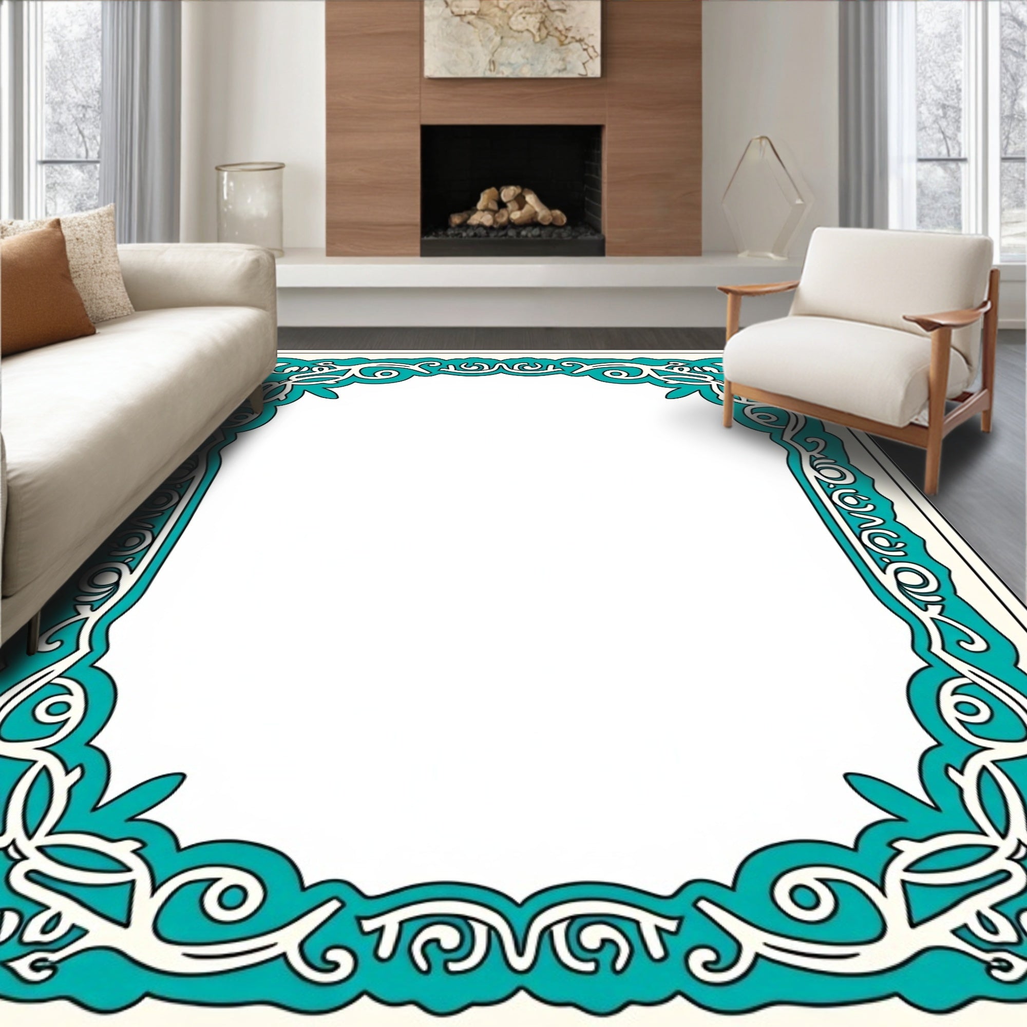 Elegant Bordered Medallion Transitional Contemporary Decorative (Blue) - ODIKA