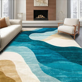 Coastal Journey Area Dark Blue Beige Wave Abstract(Blue)