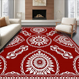 Festive Snowflake Medallion Holiday Area with Intricate Winter Motifs(Red)
