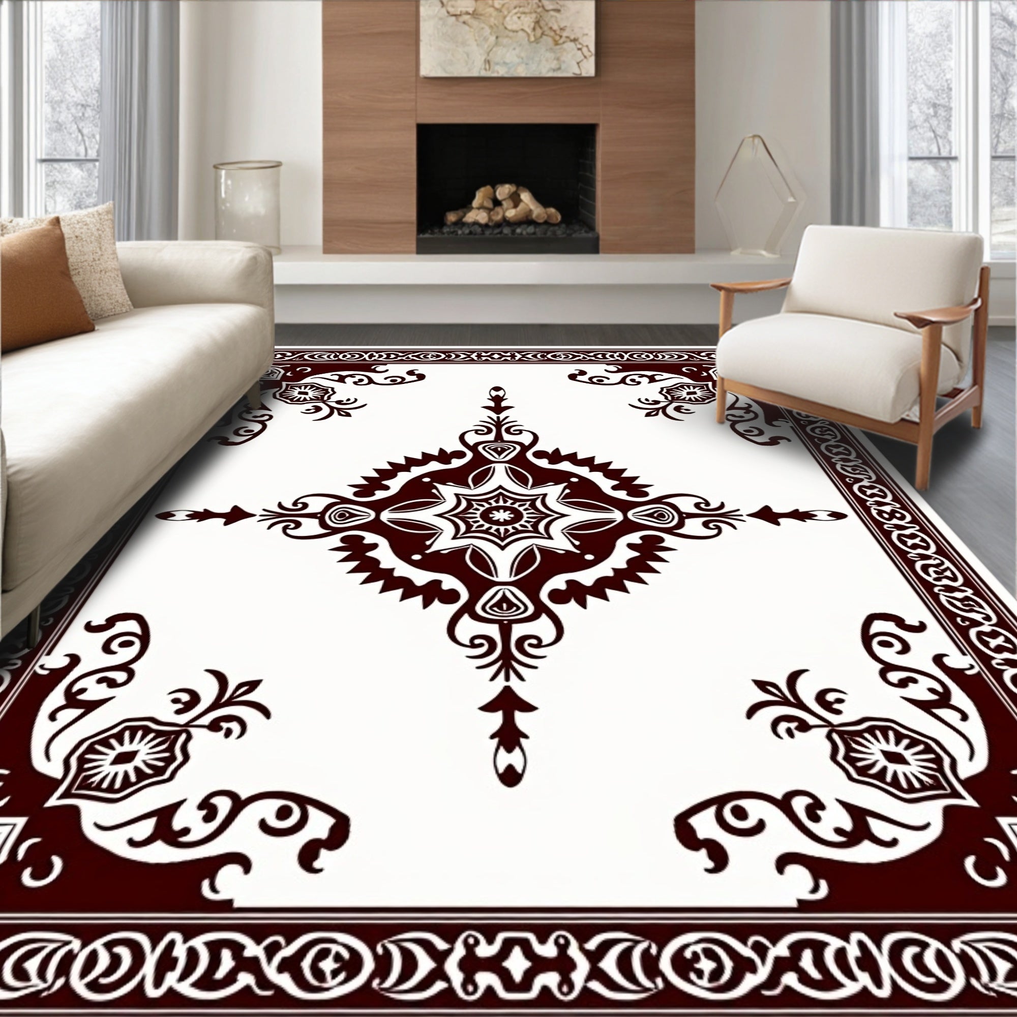 Vintage Medallion Ornate Central Motif with Intricate Border Design (Brown) - ODIKA